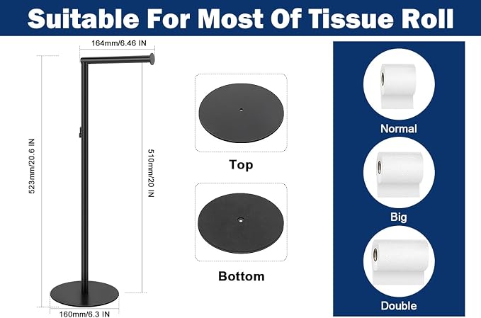 NearMoon Bath Toilet Paper Holder Stand- Modern Tissue Roll Holder Standing with Balanced Base, Rustproof Toilet Roll Holder for Bathroom/Kitchen Countertop (Matte Black, Metal Base)