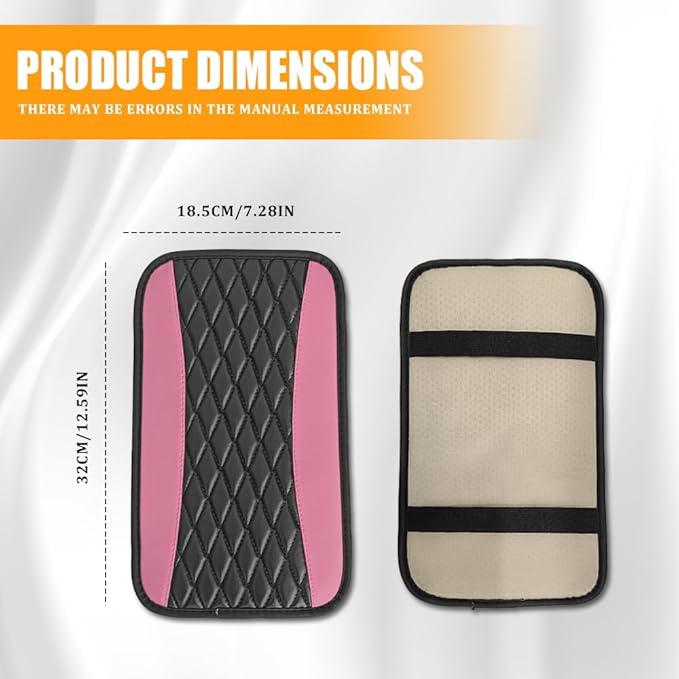 Car Center Console Cover, Leather Waterproof Armrest Seat Box Cushion Pad, Universal Decor Protector Mat, Comfortable Car Decor Accessories Fit for Most Cars, Vehicles, SUVs (Pink)