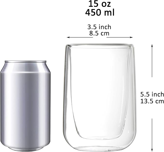 Youngever 2 Pack Glass Coffee Cups, Double Wall Thermo Insulated Coffee Cups, Glass Coffee Mugs (15 Ounce)