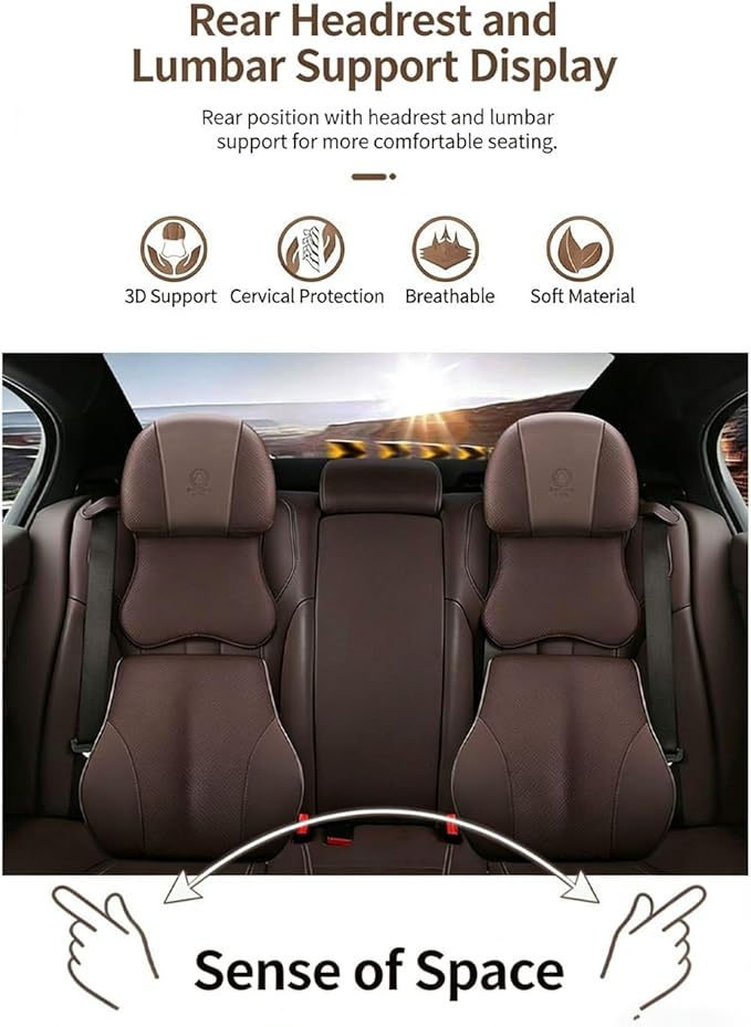 Car Lumbar Support and Neck Pillow Kit for Ford Mustang MACH-E 2020-2025, Ergonomic Memory Foam Headrest Pillow Back Cushion for Neck Back Pain Relief