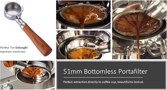 51mm Filter Basket Stainless Steel Portafilter Basket Espresso Handle Basket Compatible with Breville/Delonghi Espresso Maker,Double Cup Filter Basket Replacement