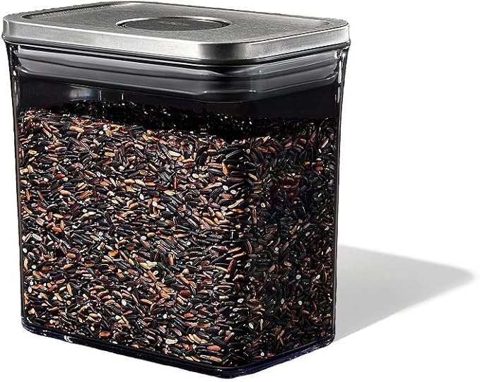 OXO Steel POP Container Short Rectangle- 1.7 Qt for Brown Sugar, Dried Beans and More,Grey