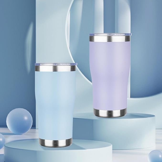 MEZMUT 1 Pack 20oz Insulated Coffee Tumbler with Lid and Straw Double Wall Vacuum Insulated Cup Stainless Steel Travel Mugs Leakproof Powder Coated Tumbler for Indoor Outdoor(Sky Blue)
