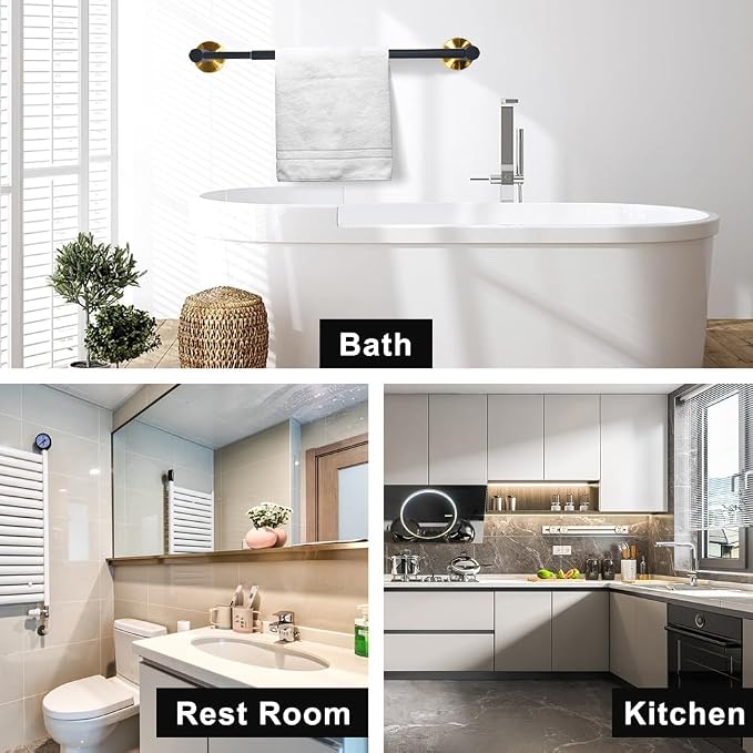 MGahyi Towel Racks for Bathroom-Adjustable Towel Holder(13.18inch-24inch) Sturdy and Rustproof Towel Bar Wall Mounted, Single Towel Bar Rod for Bathroom Accessories (Black Gold, 1Pack)