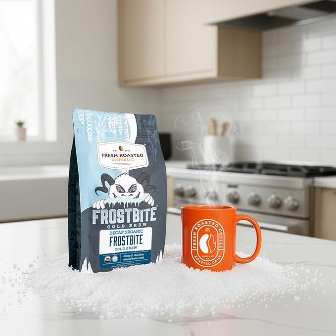 Fresh Roasted Coffee, Organic Decaf Frostbite Cold Brew | Mold & Myco 3rd Party Tested | 12 oz, Medium Roast, Kosher | Coarse Ground