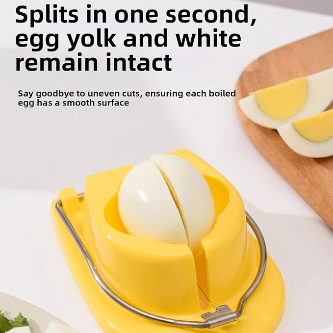 Egg Slicer, Semi-Round Curved Yellow Egg Cutter for Hard Boiled Eggs – Stainless Steel Wire Cutter with Ergonomic Handle for Salad, Cobb Salad, Avocado Toast & Food Garnish, Easy to Clean (2)