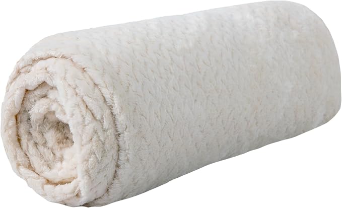 Waffle Knit Textured Throw Blanket Soft for Couch, Sofa, Twin Bed, Kids, Adults, 50” x 60” Chenille Knit Blanket, Boho Throw Blanket for Home Decor 250 GSM (Creamy White)