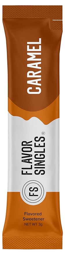 Flavor Singles Caramel Powdered Sweetener Packets for Coffee & Tea, Travel Ready Single-Serve Syrup Alternative, 30 Count (Pack of 3)