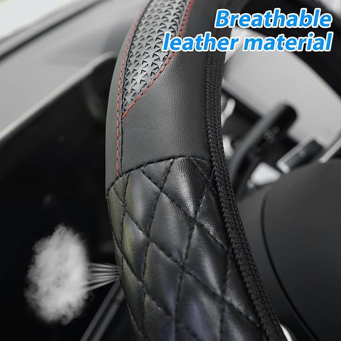 Car Steering Wheel Cover, 14.96" Leather Anti-Slip Vehicle Steering Wheel Protector with Fish Scale Graphic Grip, Automobile Interior Protection, Universal for Sedan Truck SUV (Blue)