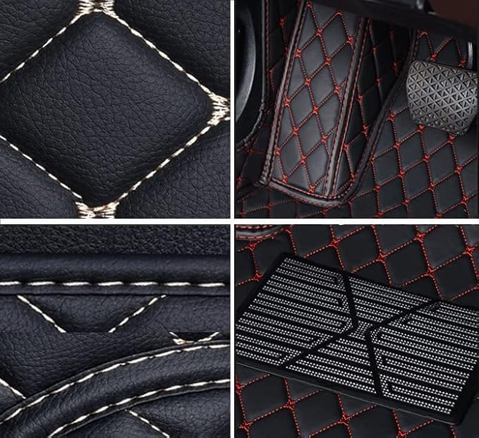 Car Floor Mats for 99% Cars, Trucks and SUVs Full Coverage Pads Protection Non-Slip Leather Floor Liners (Black/Beige)