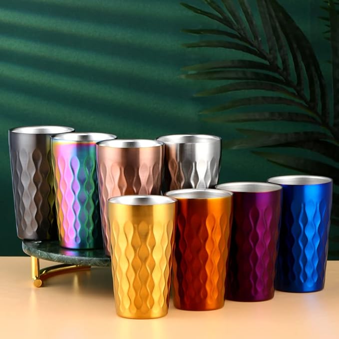 10oz Stainless Steel Cup Set, 2Pcs Double Wall Metal Cup，Vacuum Stackable Insulated Portable Drinking Tumblers Unbreakable Glasses，for Home Outdoor Restaurant (Purple)