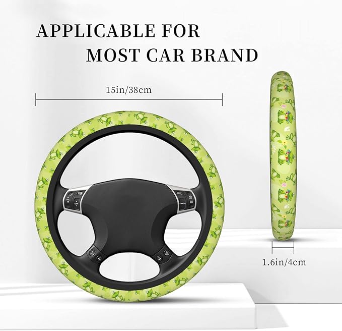 Green Frog Steering Wheel Cover Neoprene Universal 15 Inches Car Steering Wheel Protector for Women Men