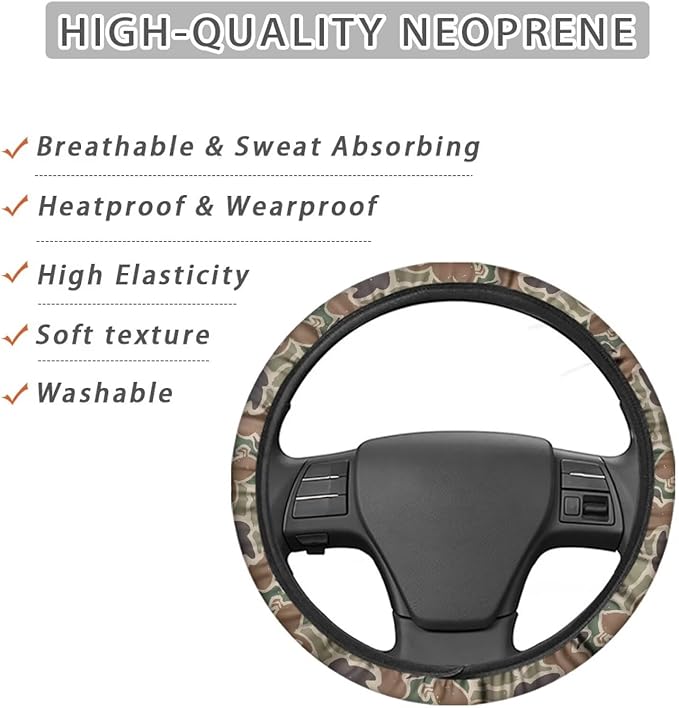 SEANATIVE Duck Camouflage Car Steering Wheel Cover Universal Car Accessory for Diverse Cars Neoprene Dust Cover for Steering Wheel
