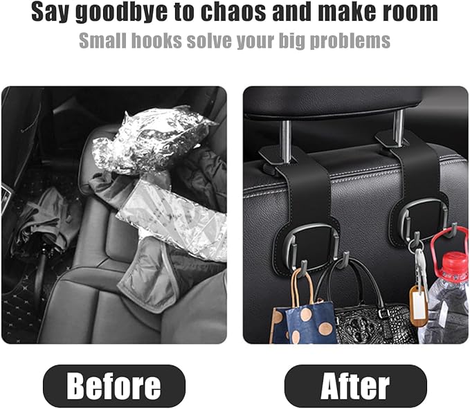 Car Headrest Hooks, 2PCS Foldable Double Vehicle Back Seat Organizer Hanging Holder for Purse Coat Umbrella, Automotive Interior Seatback Storage Hanger Accessories, Universal Fit (Black)