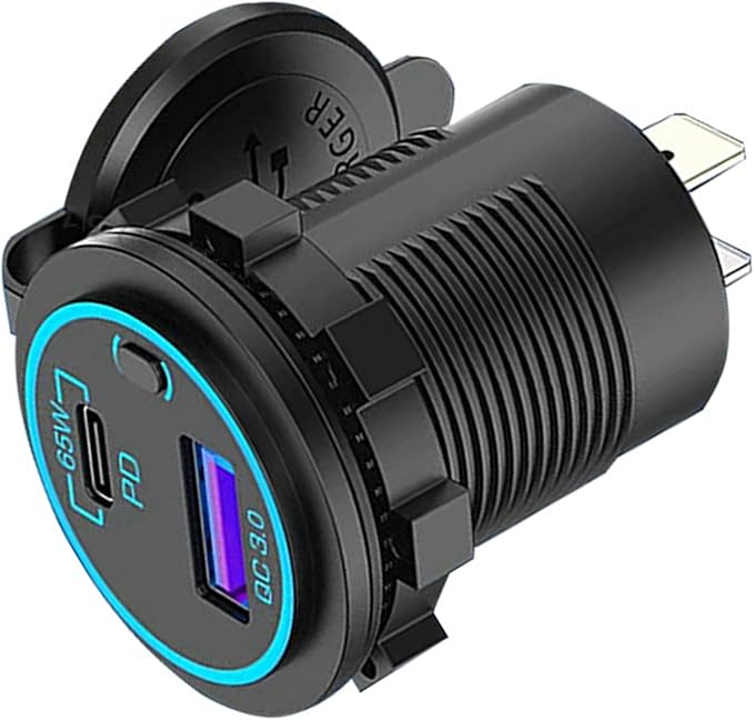 6X 65W PD 12V USB Outlet for Laptop USB C Car Charger Socket Multi Port Outlet Waterproof Adapter for Car Boat Truck