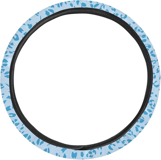 Universal Non-Slip Steering Wheel Cover, 15-inch Polyester Material Driving Accessories, Adjustable for Car and Truck(Light Blue Leopard)