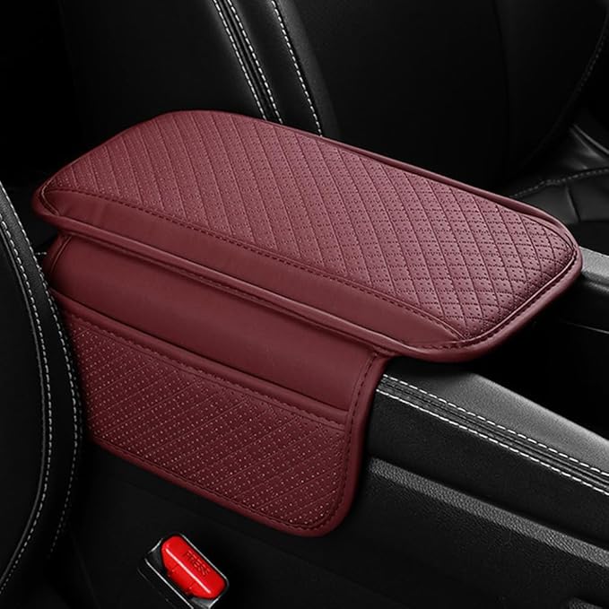 Upgraded Car Center Console Cover,Microfiber Leather Car Armrest Cover Cushion with 2 Storage Bags,Universal Car Armrest Storage Box Car Interior Accessories for Most Vehicles (Wine red)