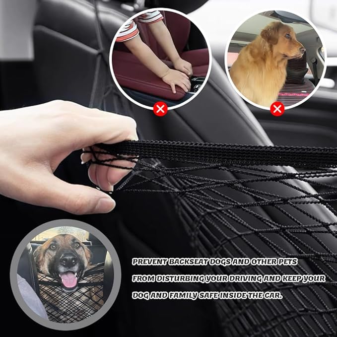3-Layer Car Mesh Organizer, Car Purse Holder Between Seats, Elastic Tissue Purse Holder Driver Storage Netting Pouch, Auto Interior Accessories Barrier of Backseat Pet Kids for SUV Truck Van