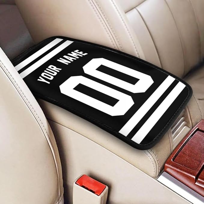 Custom Car Armrest Cover,Add Personalized Name and Number As Gifts for Loyal Football Fans,American Football Auto Center Console Pad Car handrail Box Cushion,Fit for Most Car Seat Box Cover Protector