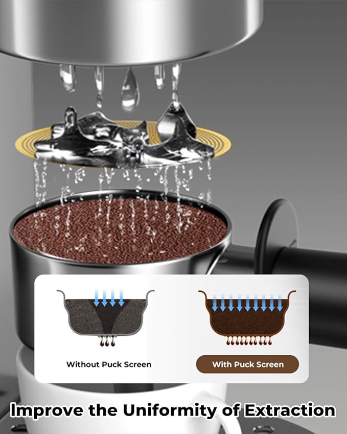3 Pcs 54mm Espresso Puck Screen - 0.2mm Ultra Thin Espresso Puck, Metal Reusable Coffee Filter, Compatible with Espresso Machine 54mm Portafilter Basket (Golden)