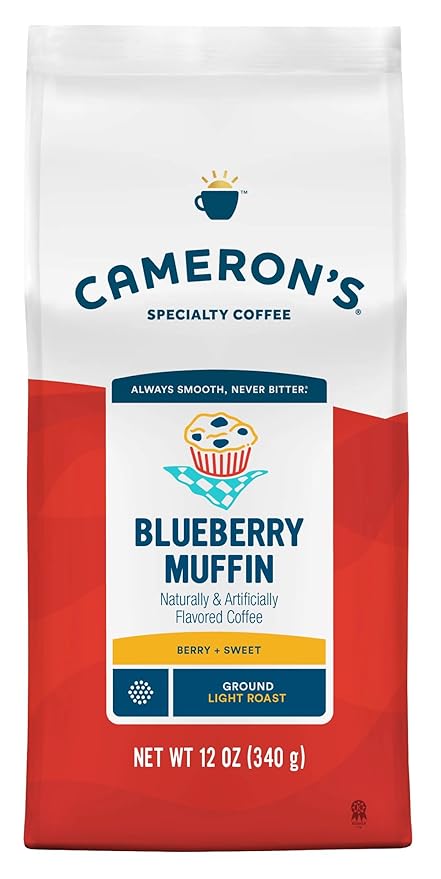 Cameron's Coffee Blueberry Muffin Flavored Ground Coffee, Light Roast, 100% Arabica, 12-Ounce Bag, (Pack of 6)