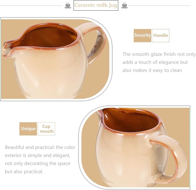 Amosfun Ceramic Milk Pitcher with Handle and Spout 4.33X2.67X2.12 Inch Porcelain Creamer Jug for Coffee Tea Serving and Syrup Dispensing