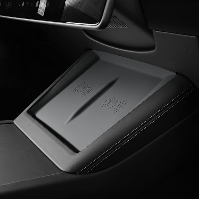 for 2024 Tesla Model 3 2025 Model Y Wireless Charging Anti-Slip Mat Silicone Protective Pad for Tesla Accessories (Grey)