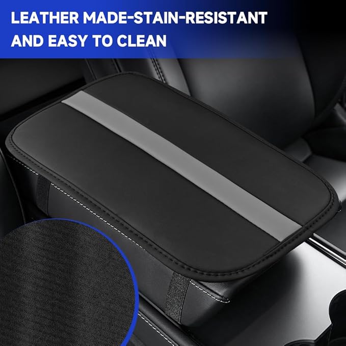 Car Center Console Cushion Pad, Arm Rest Cover for Car, Leather Waterproof Auto Armrest Seat Box Protector, Auto Armrest Storage Box Accessories Fits for Most Vehicles, SUVs, Trucks (Grey)