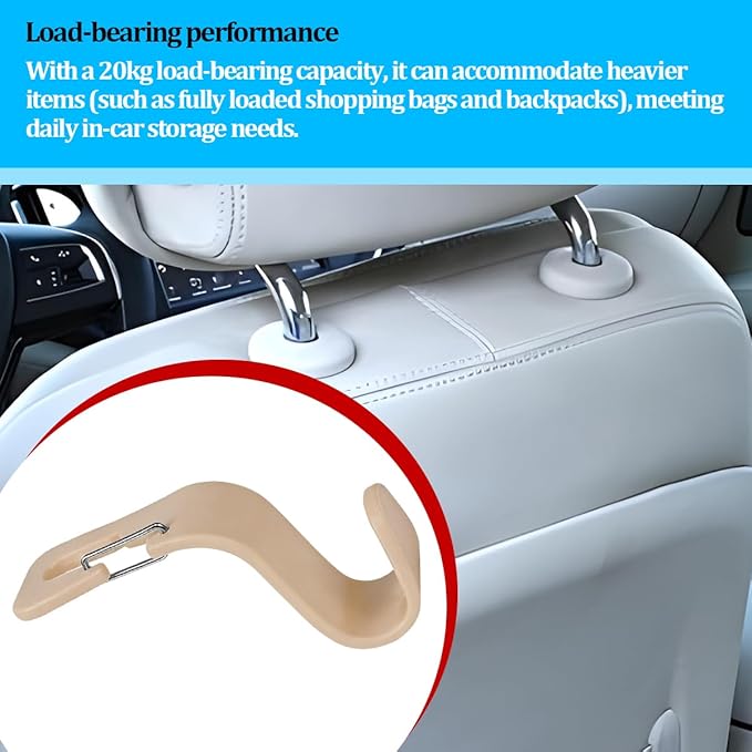 4PCS Car Seat Headrest Hook, Multifunctional Vehicle Seat Back Hanger Holder for Purse Handbag Umbrella, Automotive Interior Backseat Storage Organizer, Universal for SUV Van Truck (Beige)