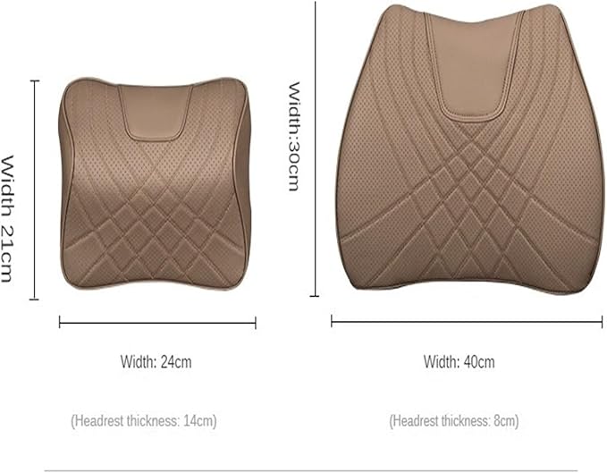 Car Pillow Car Headrest Pillow Set Sewing Leather Lumbar Waist Support Memory Foam Fit for Seat Neck Protctive Cushion Accessories Car Neck Pillow(A)