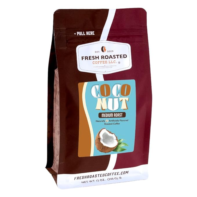 Fresh Roasted Coffee, Coconut Flavored Coffee, 12 oz, Medium Roast, Kosher, Ground
