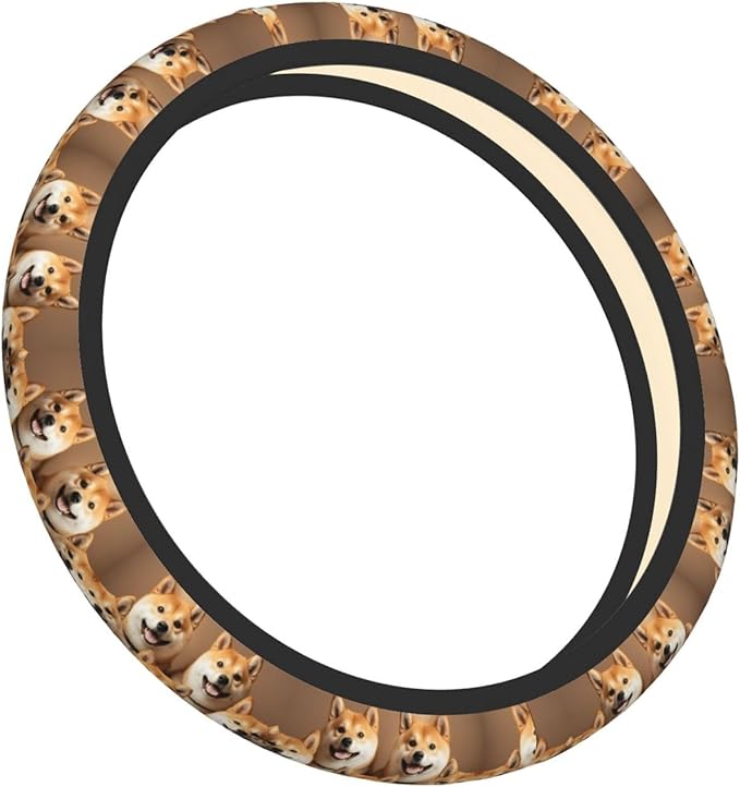 Neoprene Steering Wheel Cover Shibas -Pattern Car Steering Wheel Cover Universal Fit for Most Cars
