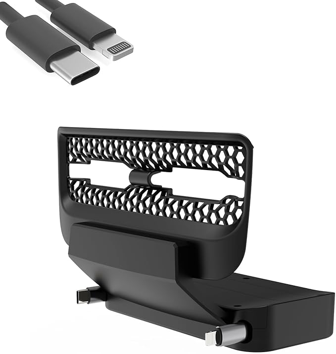 Rear USB Charger Hub for Tesla Model Y 2021-2024 Accessories- 4-Port Fast Charging Hub with Sliding Cover, Type-C+Lightning Docking Station for Tesla Model 3 Highland 2021-2023