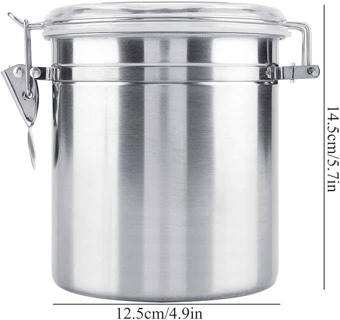 Cocoarm Stainless Steel Coffee Canister, Airtight Vacuum Sealed Storage Container with Clamp Lid, Large, for Coffee Bean Tea Sugar