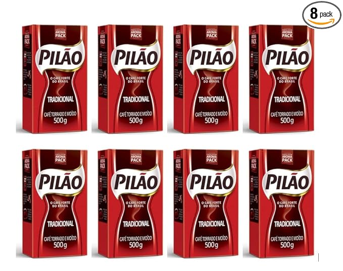Pilão Roasted and Ground Coffee 17.6oz | Café Torrado e Moído 500g (Pack of 08)