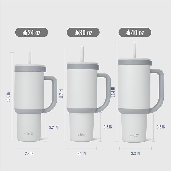 Ello Oasis 30 oz Tumbler with Handle & Retracting Straw | Reusable Insulated Stainless Steel Cup 100% Leakproof, Gifts for Teens Women Men | Keeps cold for 20 Hours, Cup Holder Friendly, Grayscale