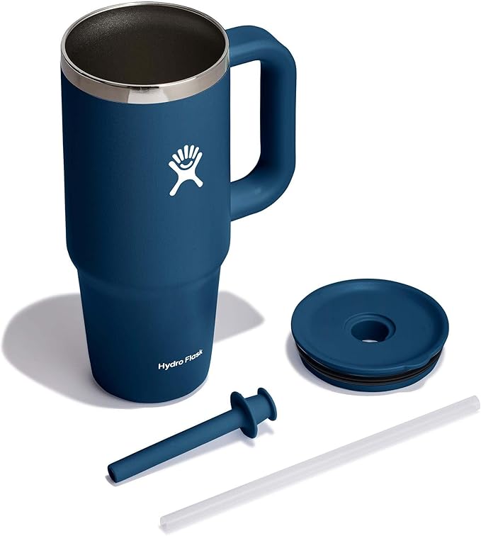 Hydro Flask Travel Tumbler with Handle, Lid and Straw - Insulated Stainless Steel in 24 Oz Indigo