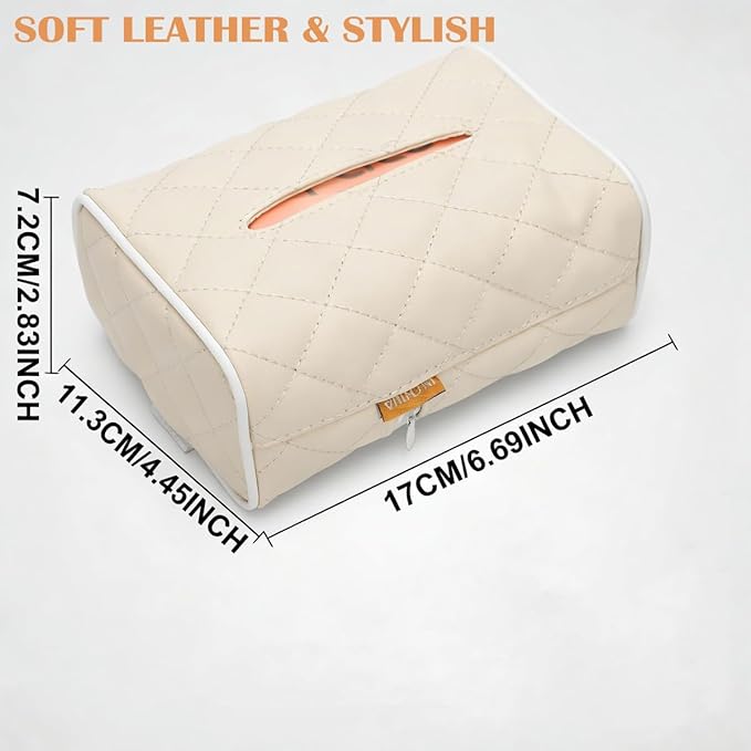 UNICOLD Tissue Boxes Holder Car Sun Visor or Vehicle Backseat Tissue Holder Car Napkin Holder for PU Leather Universal Car Paper Towel Holder Tissue Organizer Bag (Beige1)