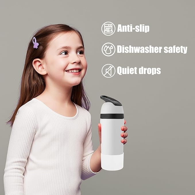 Mity rain 2PCS Protective Boot Compatible with Owala Kids Water Bottle 16 oz &14 oz, Silicone Boot Accessories for Owala Kids FreeSip 16oz & Flip 14oz (White)