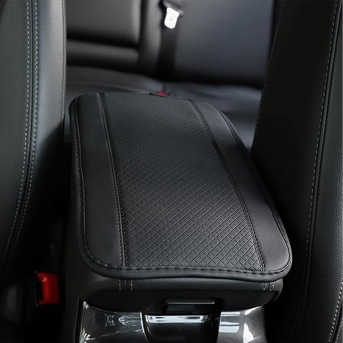 Armrest Pad for Car, PU Leather Auto Center Console Cushion Mat, Four Seasons Automotive Armrest Seat Box Cover, Universal Vehicle Interior Accessories for SUV, Truck, Van (Black)