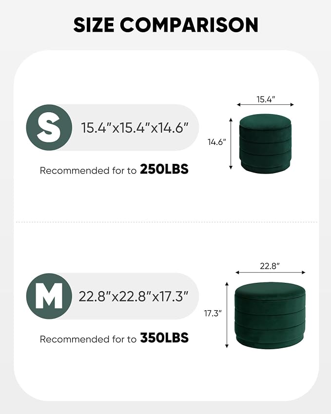 B FSOBEIIALEO Round Velvet Storage Ottoman with Tray, Folding Ottoman with Storage Coffee Table Foot Rest for Dorm Room, Living Room Bottle Green, 22.83"x22.83"x17.32"
