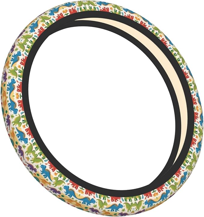 Dinosaur-Cartoon Car Steering Wheel Cover, 15 Inch Steering Wheel Cover Stylish Decor for Most Cars