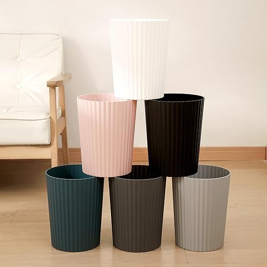 JiatuA Small Trash Can Plastic Wastebasket Round Garbage Container Bin for Bathroom, Kitchen, Bedroom, Home Office, College Dorm, Dark Grey 2 Pack