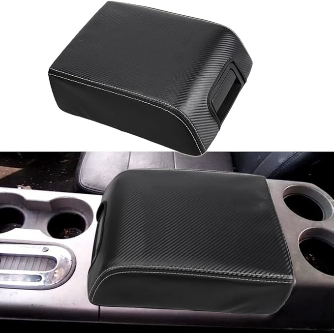 XITER 1PC Leather Center Console Armrest Box Cover Waterproof Cushion Pad for F150 2004-2008 Not Fit Jump Seat Console(Carbon Fiber)