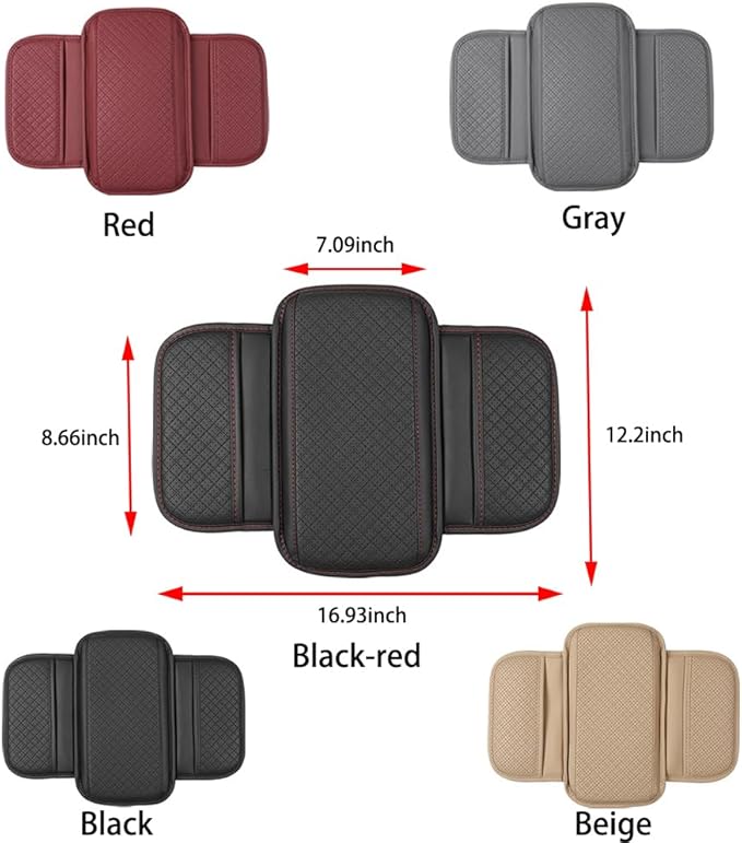 Upgraded Car Center Console Cover,Microfiber Leather Car Armrest Cover Cushion with 2 Storage Bags,Universal Car Armrest Storage Box Car Interior Accessories for Most Vehicles (Wine red)