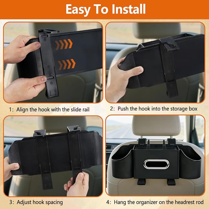 Back Seat Car Organizer with Car Seat Storage Hanging Bag, 4 in 1 Multifunctional Car Seat Back Storage Box, Car Organizer Back Seat with Tray, Hold Phone,Snacks, Drinks, Handbag