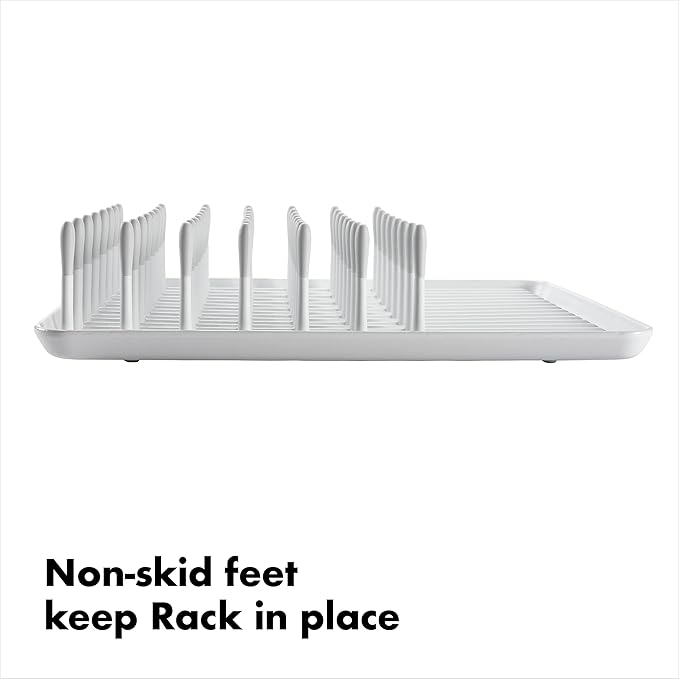 OXO Good Grips Compact Dish Rack Biscuit | For Dishware | 13-3/4 x 10-3/8 x 3-1/2 Inch | Non-Skid Feet | Pack of 4