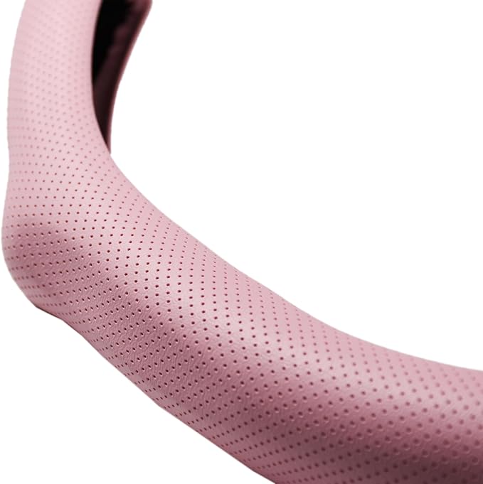 Quick Install Sporty Perforated Pink Nappa Leather Steering Wheel Cover Universal fit 14½" to 15" Car SUV Pickup 14.5 to 15 inches Napa