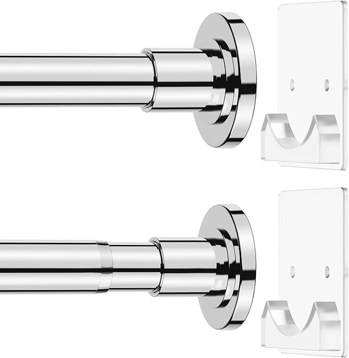 CorkLatta Chrome Shower Curtain Rod,1 Inch Diameter Stainless Steel Adjustable Spring Tension Rods 32 to 80",with Holders,Anti-Slip,Curtain Rods No Drilling(1 Pack)