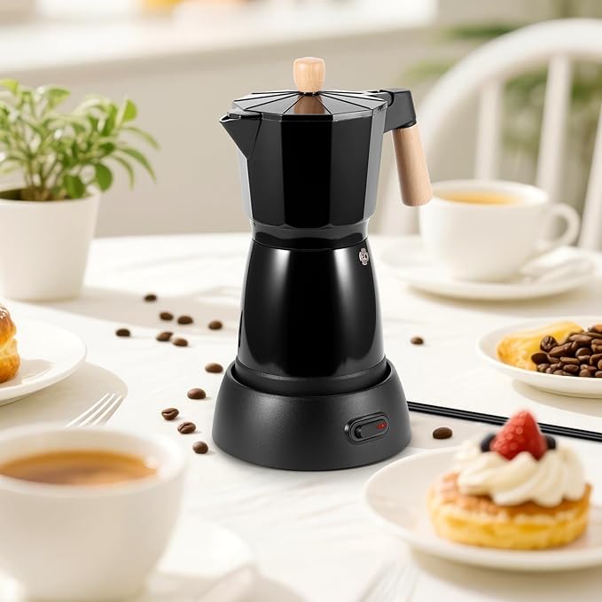 Electric Espresso Coffee Maker - 6 Cup Coffee Pot 300ml Electric Moka Pot, Portable Aluminum Cafeteras Electricas Italian Coffee Maker with Detachable Base, Coffee Machine, Gift for Coffee Lovers